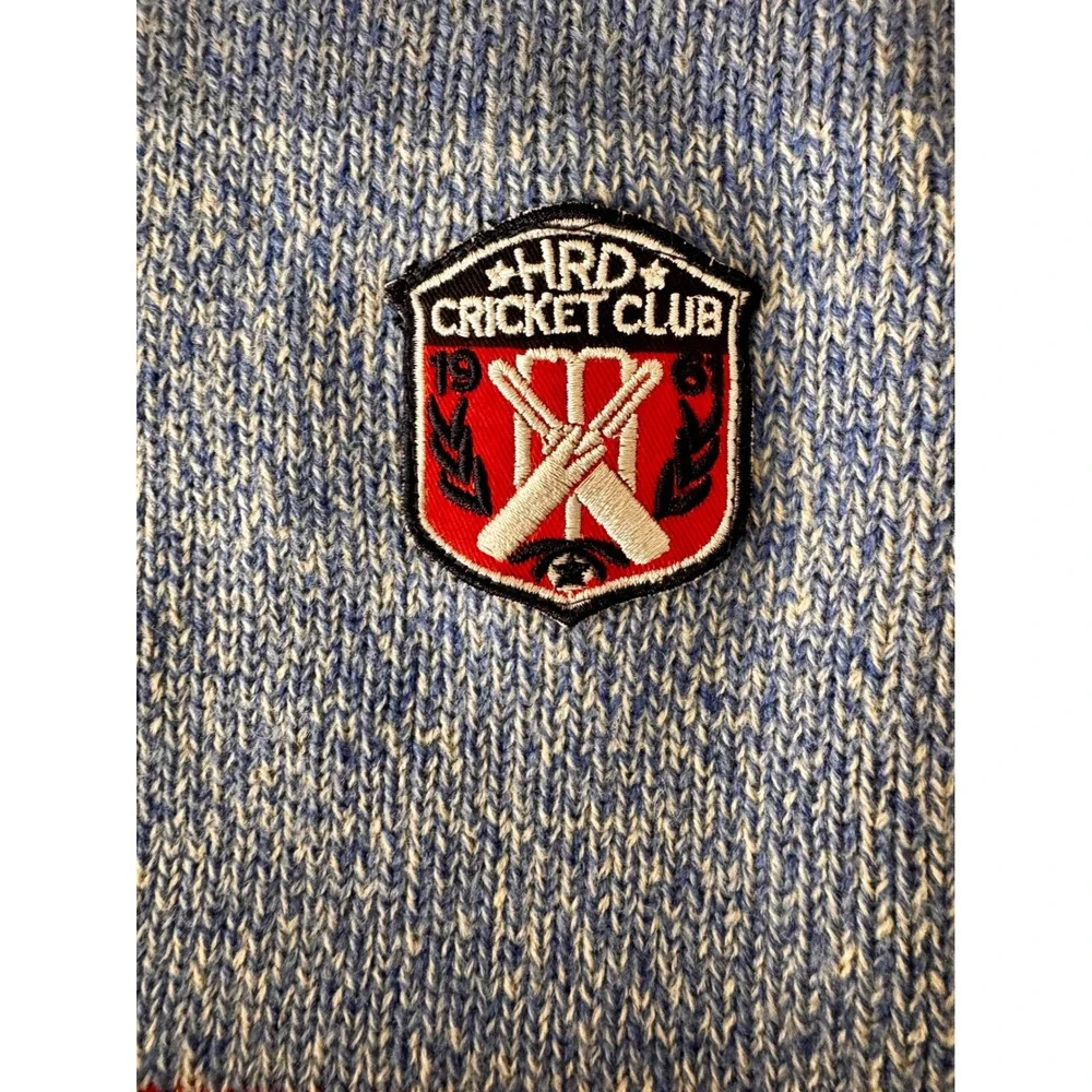 HEROD CRICKET CLUB Sweater Mens‎ XL Blue Red Stripe Raglan Crew Neck Knit
